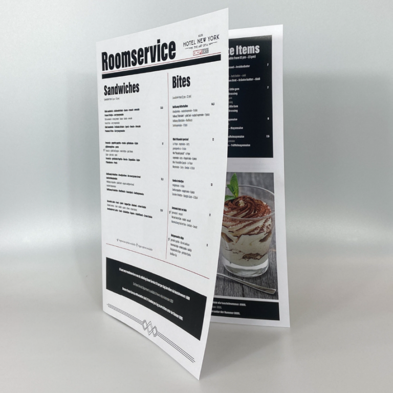 Horeca drukwerk, roomservice menu